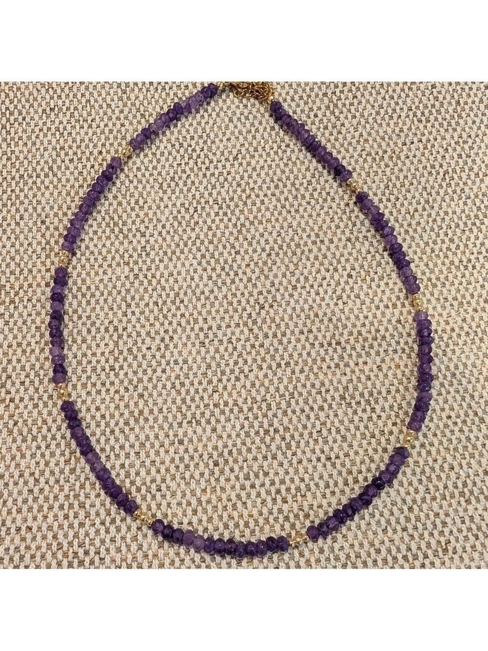 Amethyst Beaded Necklace  Choker with Gold Accents , French Design,HandMade ,New - Picture 3 of 4